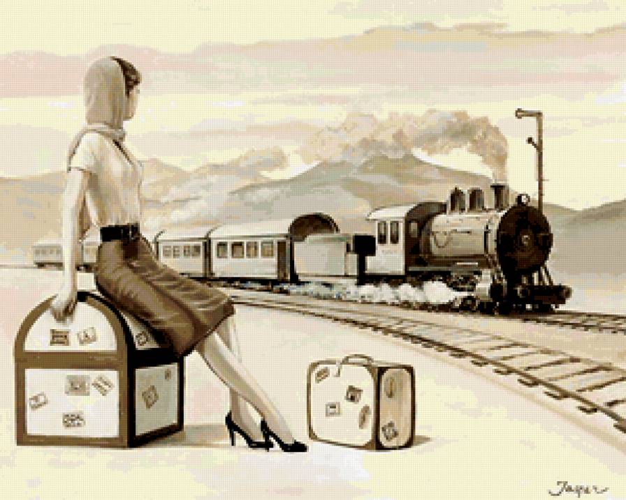 Серия "Сепия" - сепия, девушка, поезд - предпросмотр