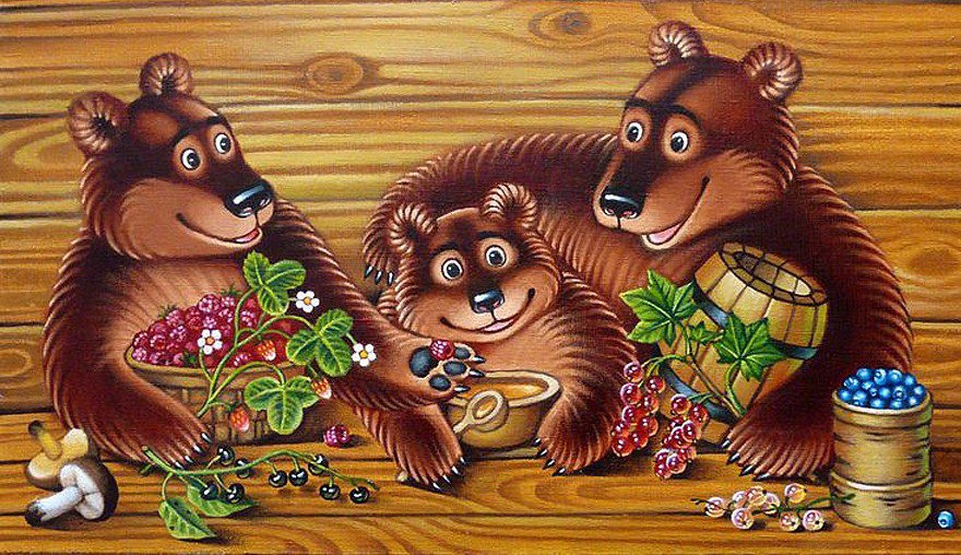 Медвежата с ягодками - ягодки, детская картина, мишутка, медвежата, малина, медведи - оригинал