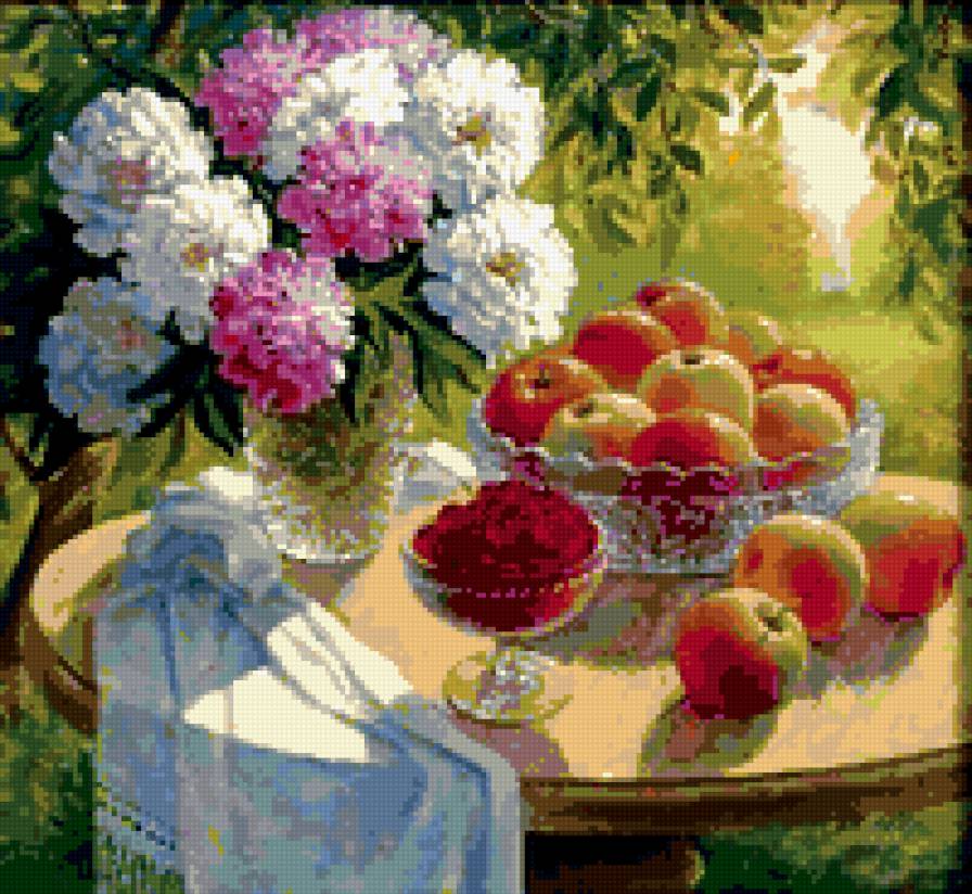 Натюрморт - цвкты, фрукты - предпросмотр