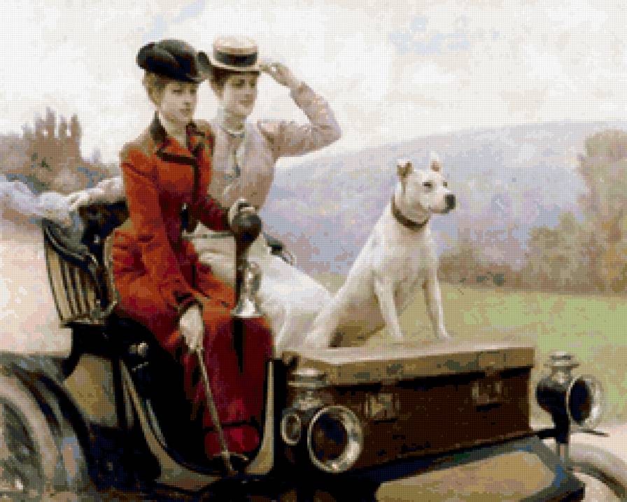 дамы - дамы, 19 век, собака - предпросмотр