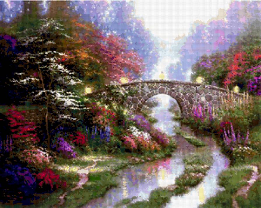 6565 - природа, цветы, пейзаж, весна, дерево, деревья, озеро, мост, цветок - предпросмотр