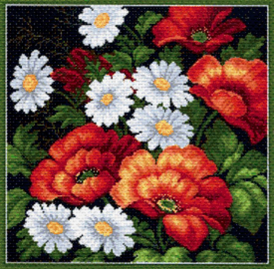 №173174 - ромашки, подушка, цветы, маки - предпросмотр