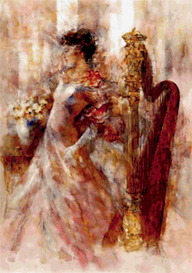 Девушка с арфой - арфа, девушки, красота, женщина, картина - предпросмотр