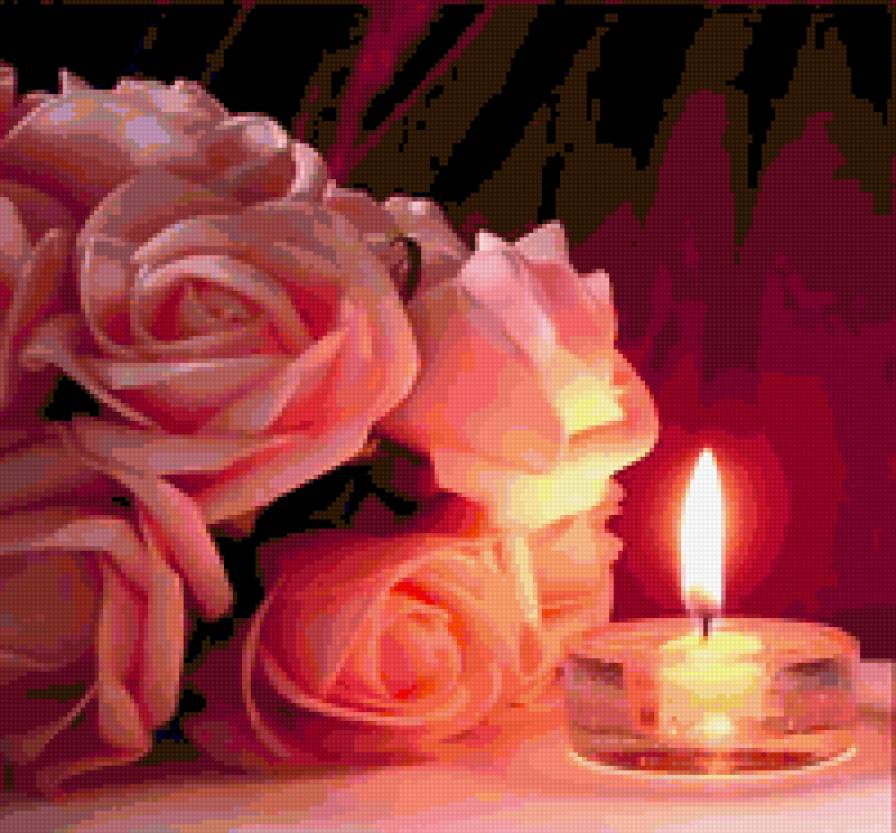 розы и свеча - цветы, розы - предпросмотр