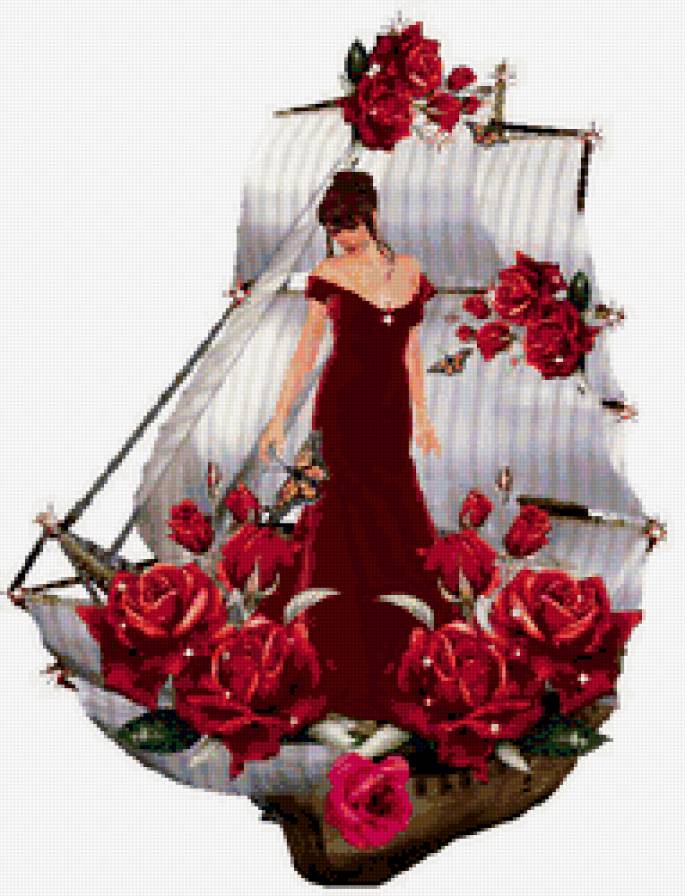 Корабль роз - корабль, розы, девушка - предпросмотр
