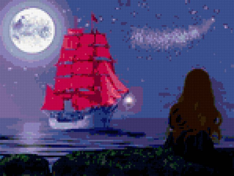 Встреча с мечтой (маленькая) - девушка, корабль, алые паруса - предпросмотр