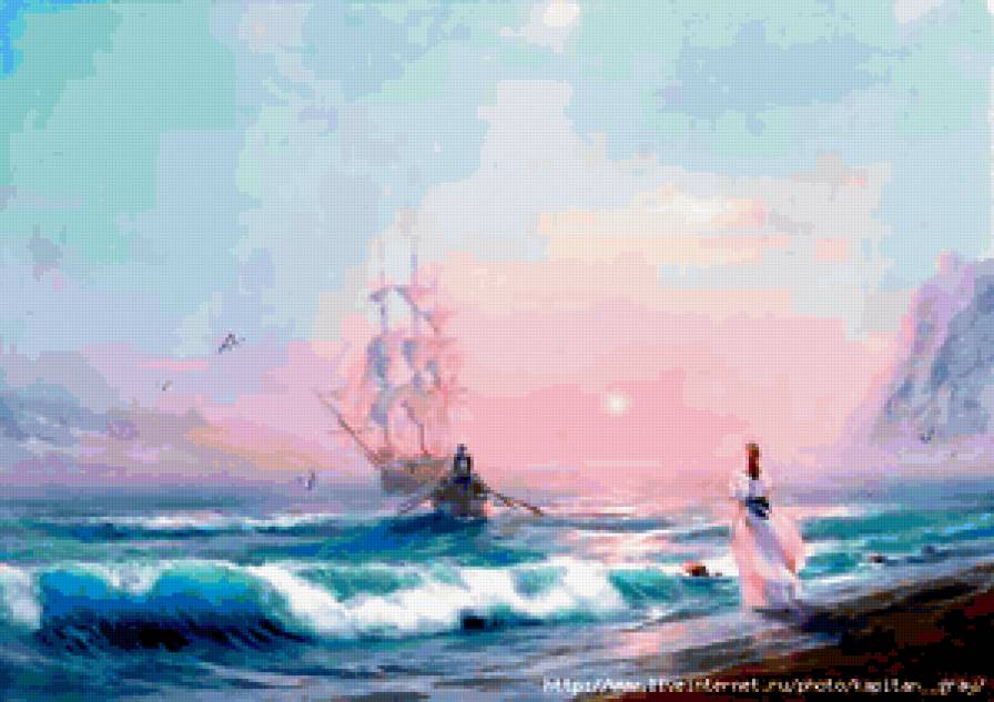 Нежное утро - девушка, алые паруса, корабль - предпросмотр