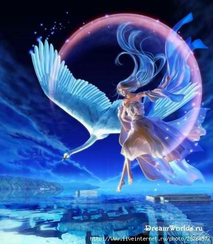 Лунный свет - девушка, луна, ночь, лебедь - оригинал