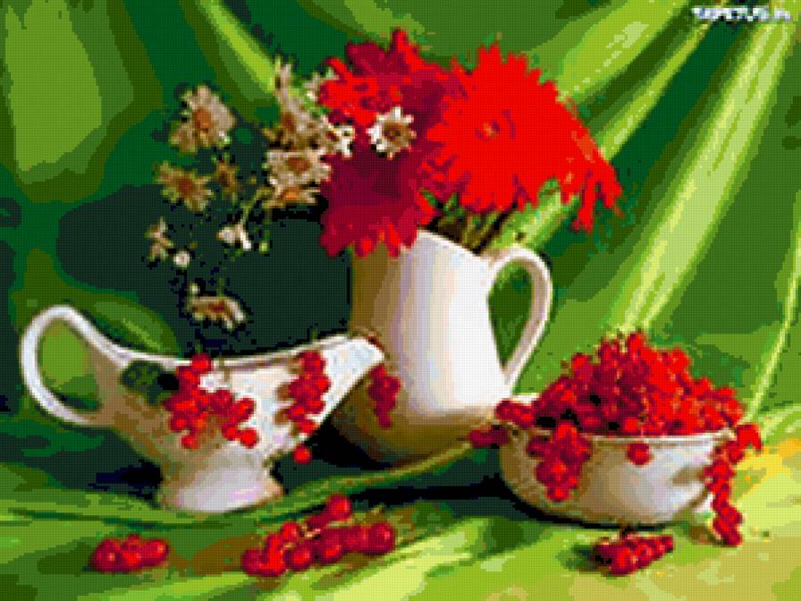 Натюрморт - цветы, смородина, ваза, натюрморт - предпросмотр