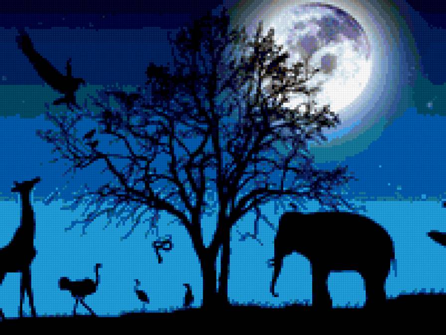 Животные - дерево, животные, ночь - предпросмотр