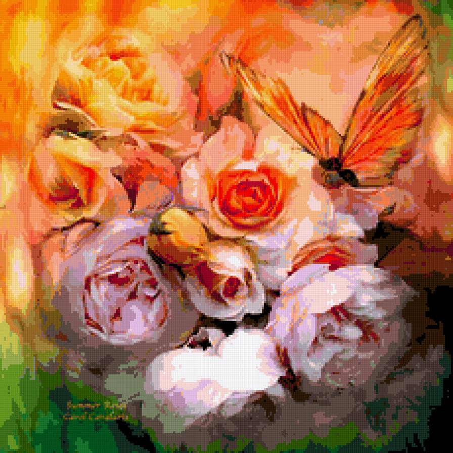 розы и бабочка - цветы - предпросмотр