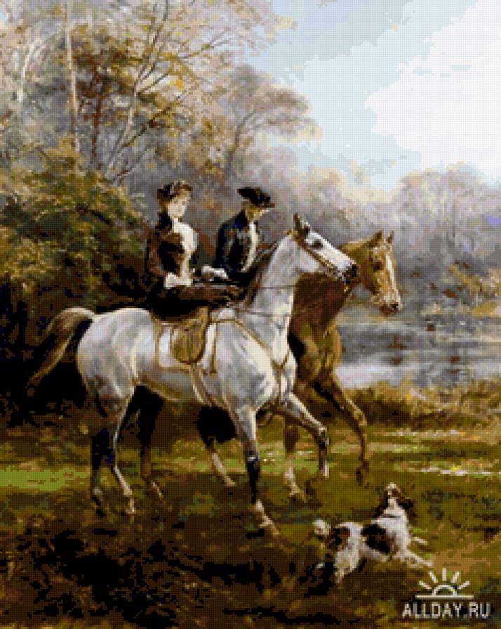 Прогулка верхом - лошади, люди, прогулка - предпросмотр