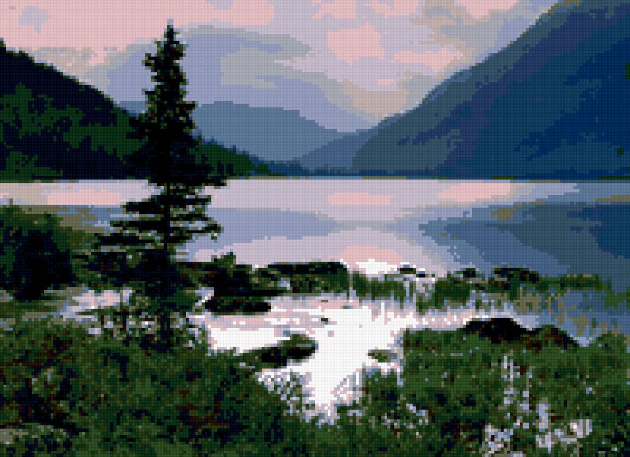 природа Тывы - природа, пейзаж, река, елка, закат - предпросмотр