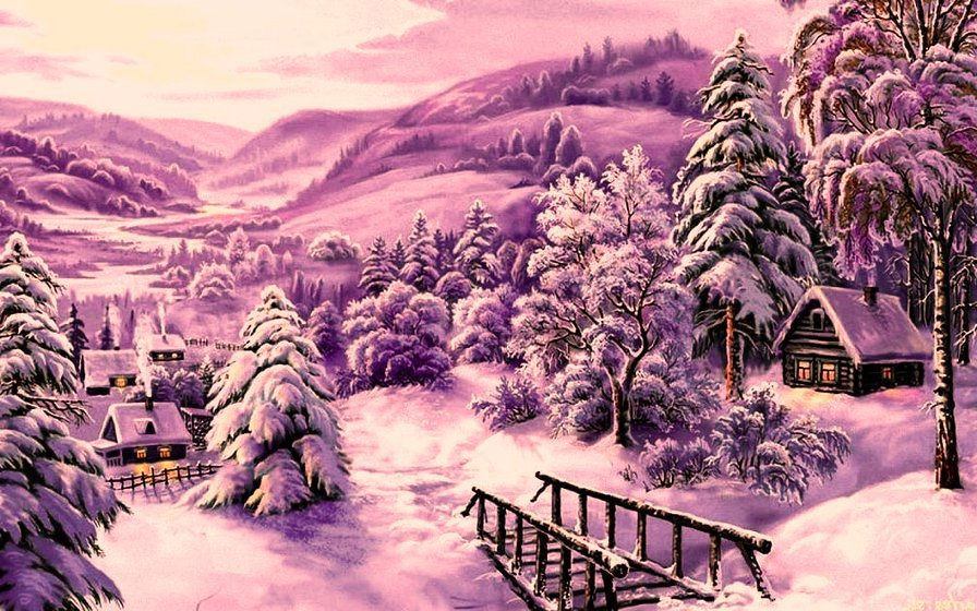 зима - пейзаж, рассвет, зима, снег - оригинал