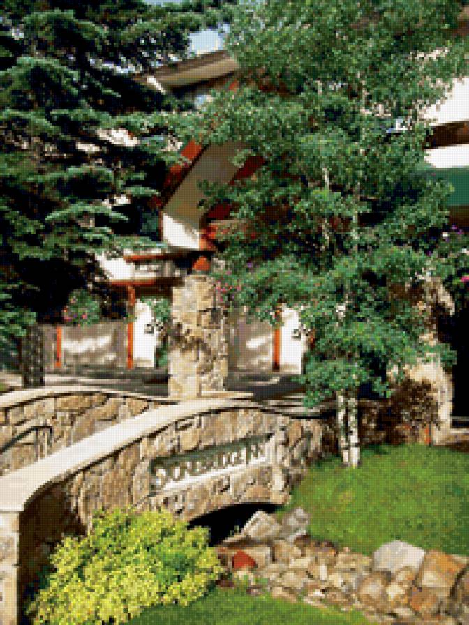 домик - мостик, особняк, елки, ручей, дом, домик - предпросмотр