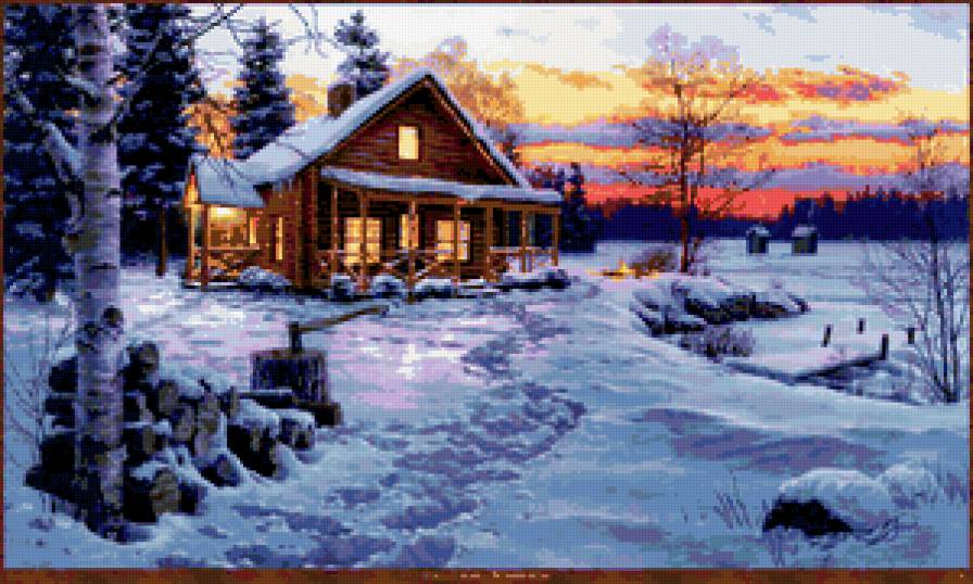 зима. времена года - дом, зима, снег, дрова, лес - предпросмотр