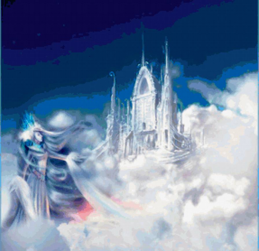 сказочный замок - снежная королева, замок, сказка, фэнтази, облака, сказочный - предпросмотр