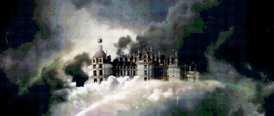 замки - фэнтази, сказочный замок, радуга, облака, замок в облаках - предпросмотр