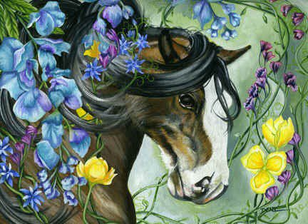 серия "лошади и цветы" - животные, цветы, лошади - оригинал