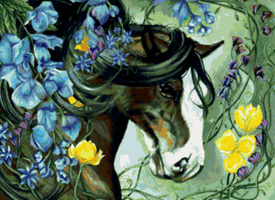 серия "лошади и цветы" - лошади, животные, цветы - предпросмотр