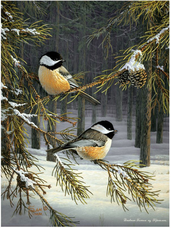 птички - лес, зима, птицы - оригинал