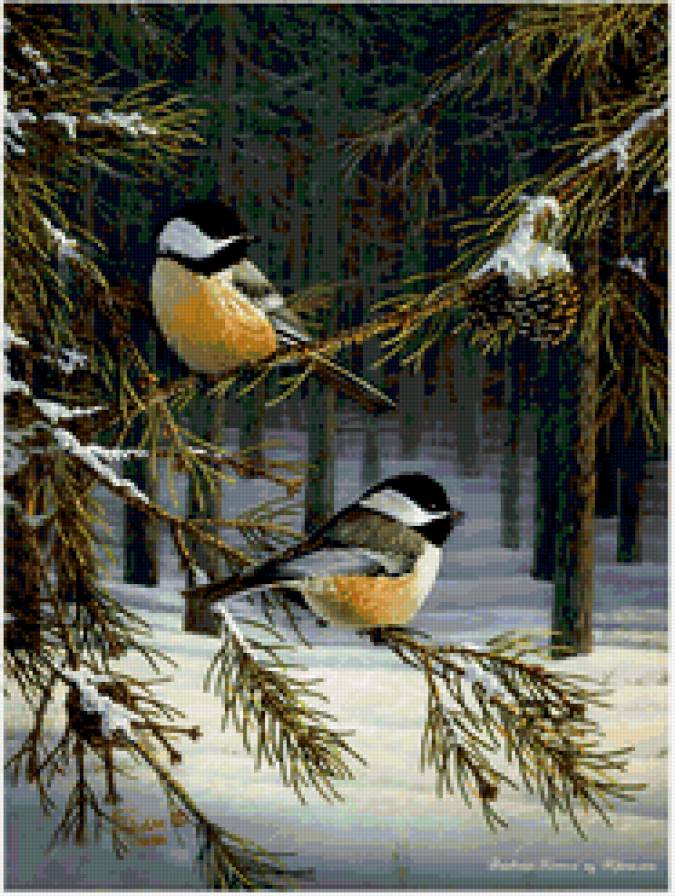 птички - лес, зима, птицы - предпросмотр