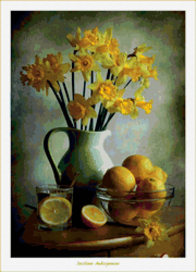 натюрморт - цветы, лимоны, натюрморт - предпросмотр