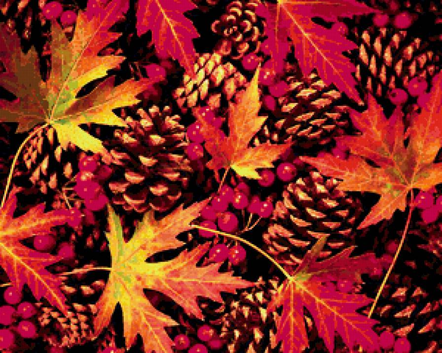 Подушка "Осень" - шишки, листочки, рябина - предпросмотр