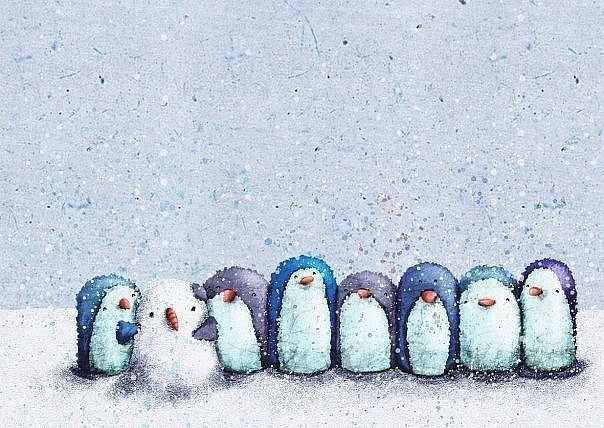 Забавные пингвины - птицы, зима, снег, холод, пингвины, север - оригинал