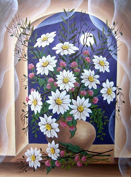 Букет - букет, окно, полевые цветы, ромашки, натюрморт - оригинал