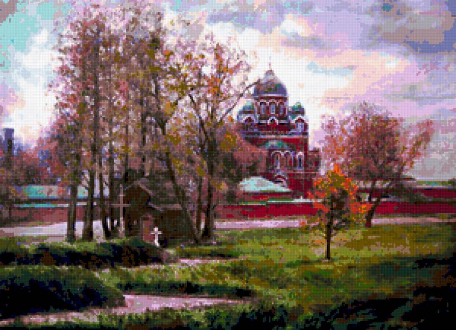 Пейзаж - монастир, пейзаж, живопис - предпросмотр