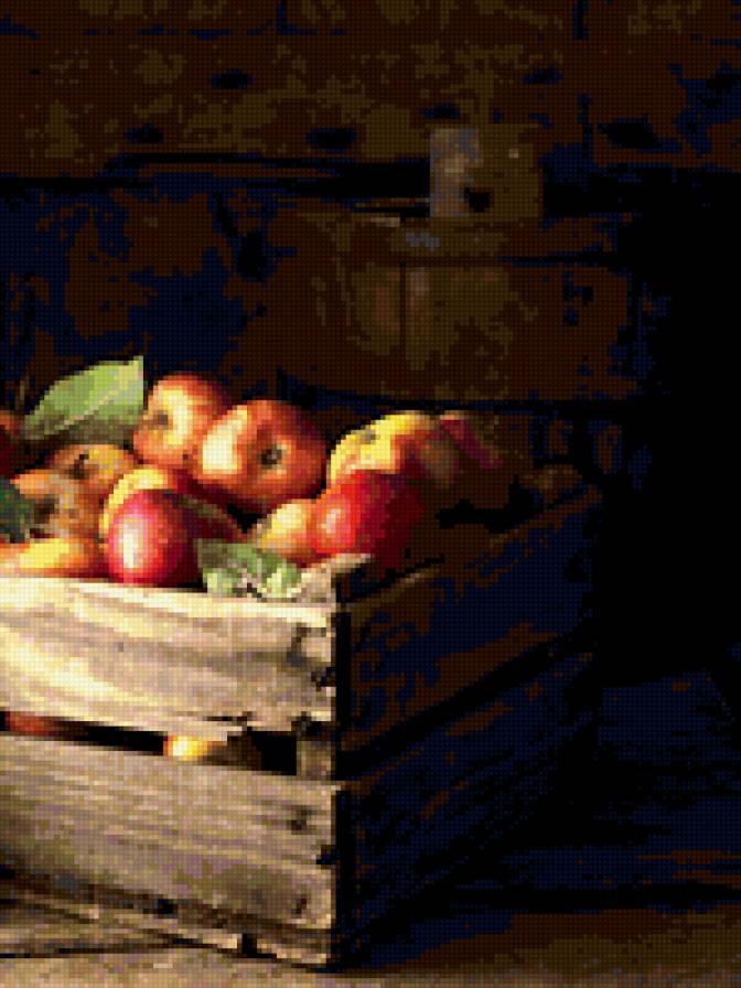 Яблоки в ящике - темный фон, яблоки - предпросмотр