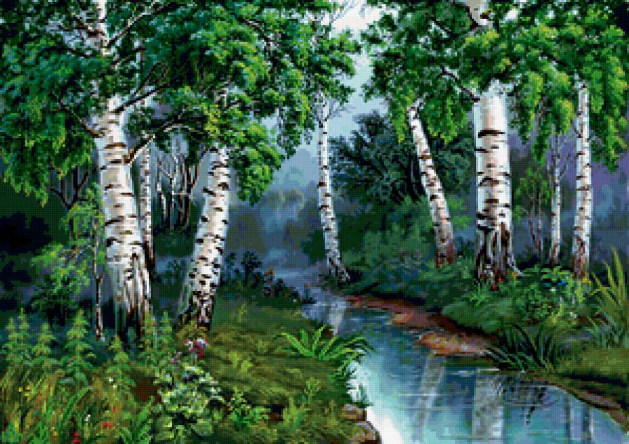 Березки красавицы - береза..., деревья, ручей, природа - предпросмотр