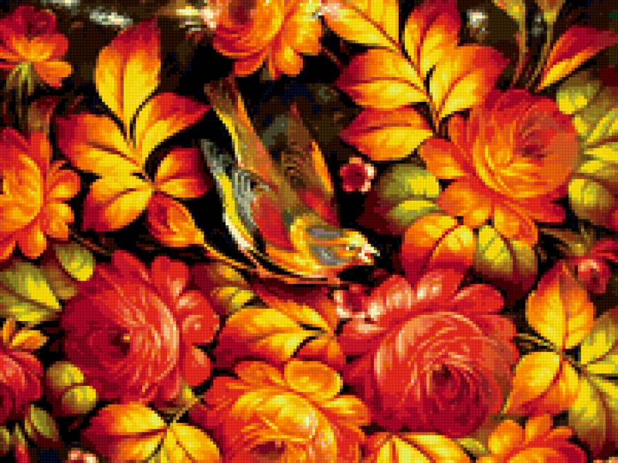 птица - орнамент, цветы, птицы - предпросмотр