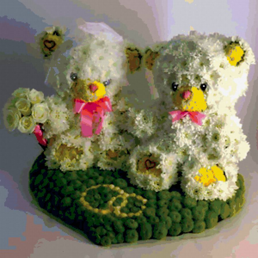 мишки из цветов - мишки, букет, подушка, цветы - предпросмотр