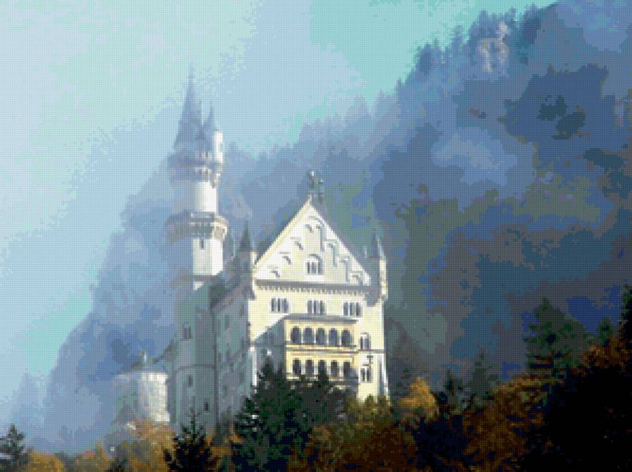 Замок Нойшванштайн - замки мира, замки, горы, горный пейзаж, дворцы - предпросмотр