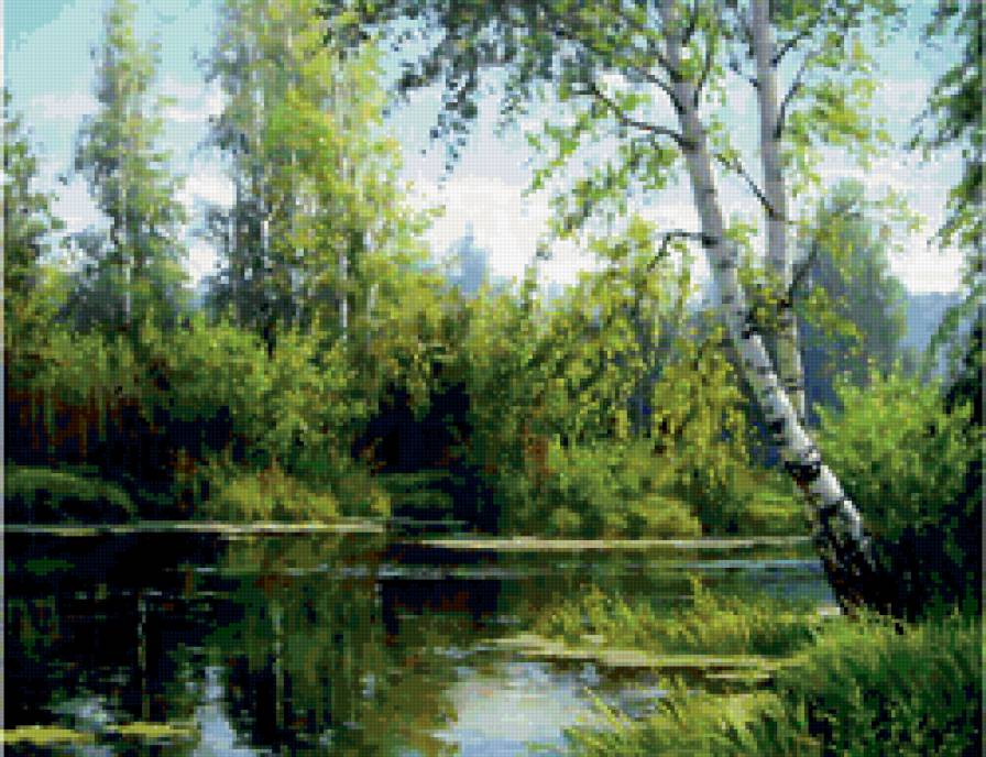 Пруд - березка, лес, пруд - предпросмотр