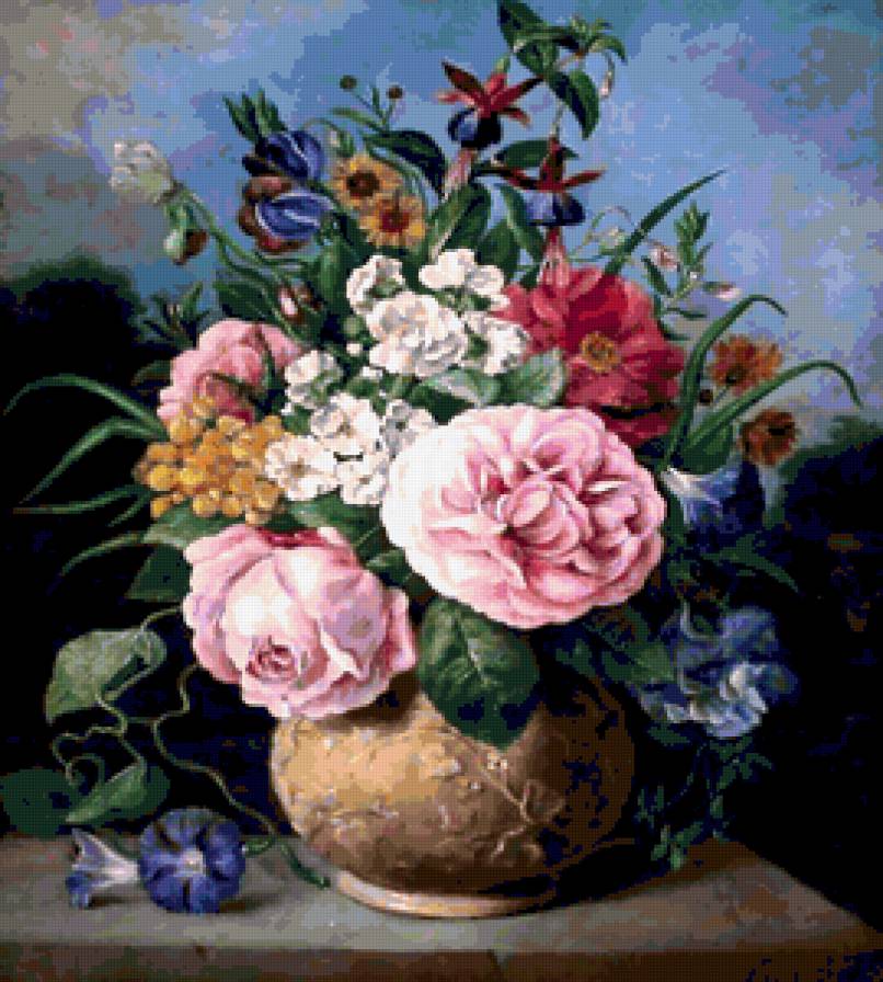 8787 - цветок, розы, букет, цветы, ваза - предпросмотр