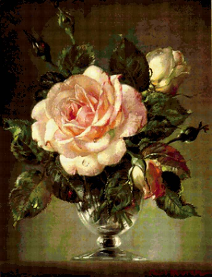 Розы - букет, ваза, цветы, розы - предпросмотр