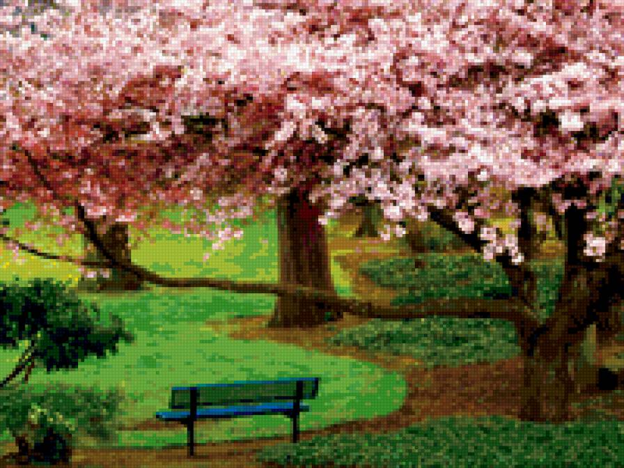 под цветущим деревом - пейзаж - предпросмотр