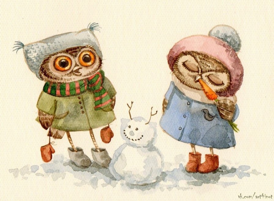 Совы Инги Пальцер - птицы, кратинки, совы - оригинал