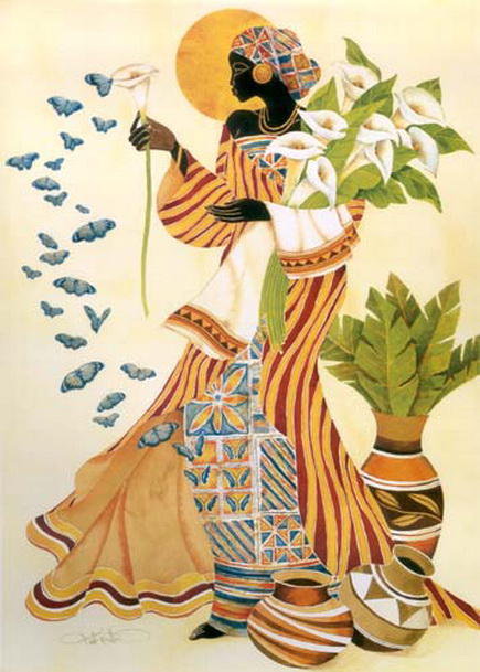 Африканка с каллами - каллы, цветы, этнос, африканка - оригинал