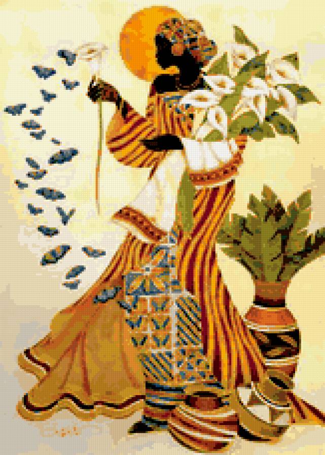 Африканка с каллами - этнос, цветы, каллы, африканка - предпросмотр