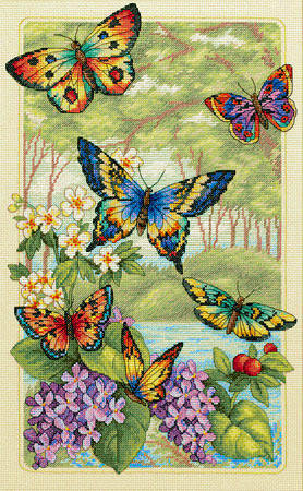 Бабочки разноцветное пано - бабочки, цветы - оригинал
