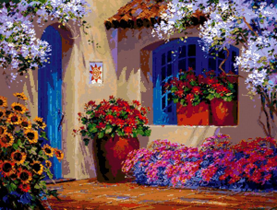 №178154 - цветы, картина, дворик - предпросмотр