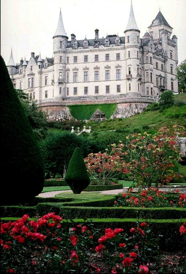 замки мира - замок, розы, сквер, дворцы, усадьба, дворец - оригинал