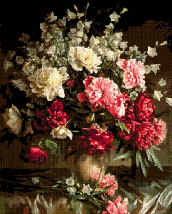 Букет пионов - пион, цветы, ваза, весенние цветы, картина, букет, пионы, букеты - предпросмотр