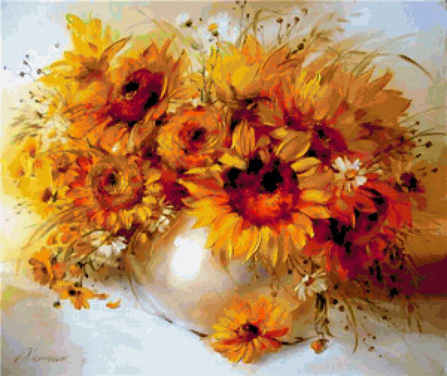 Букет Подсолнухов - цветы, ваза, красота, подсолнух, подсолнухи, цв, букет, картина, букетик - предпросмотр