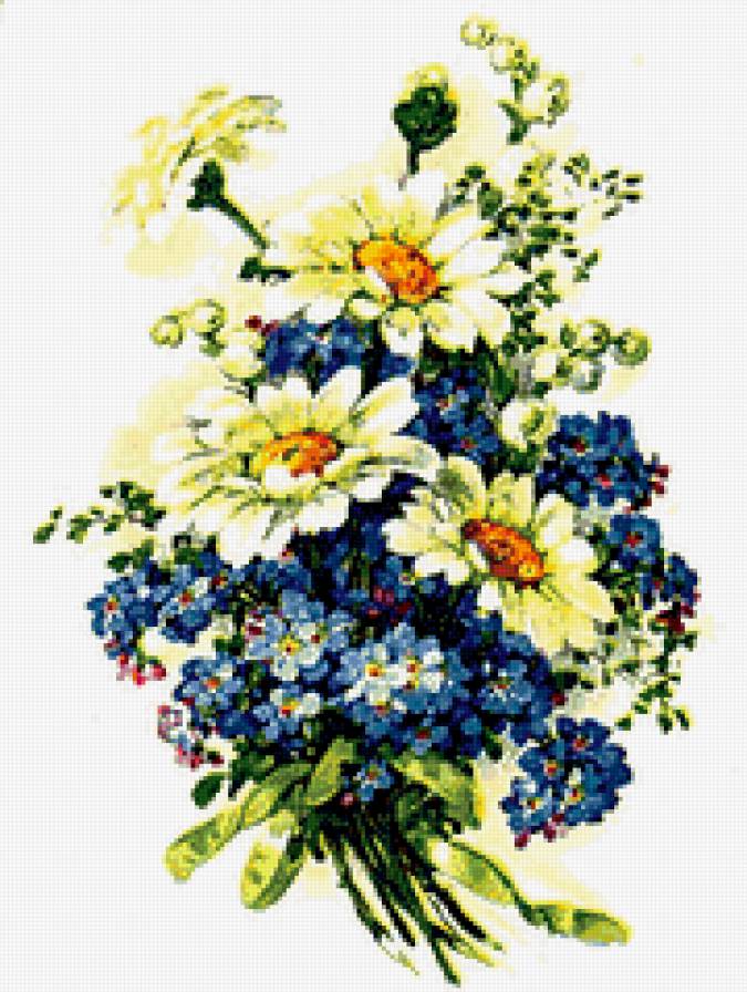 цветы - букет, ромашки, незабудки - предпросмотр