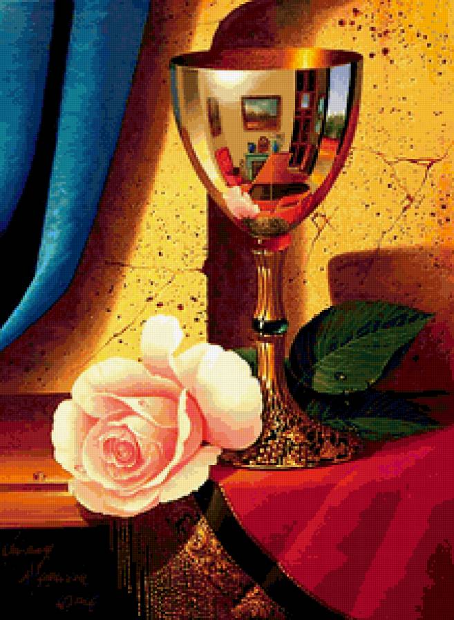 Бокал и роза - натюрморт, живопись - предпросмотр
